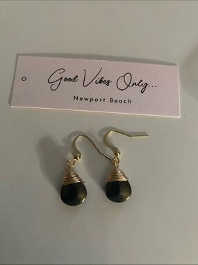 Good Vibes 😎 Only dark blue color Teardrop Wire-Wrap Earrings
